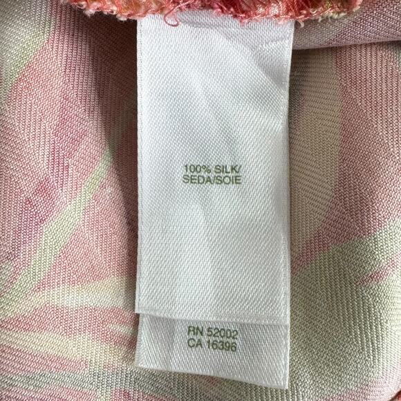 LizGolf 100% Silk Peach Hawaiian Print Structured Button Down Blouse Women's L - Picture 10 of 10